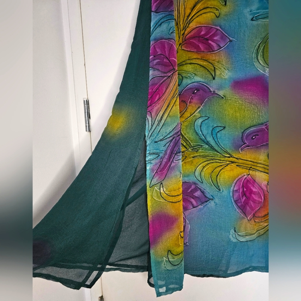 Vintage Maxi Semi-sheer Bird Print Beach Coverup Sleeveless Multicolor Dress - Picture 7 of 13